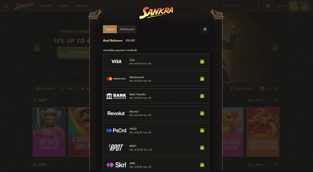 faire un dépôt sur sankra casino
