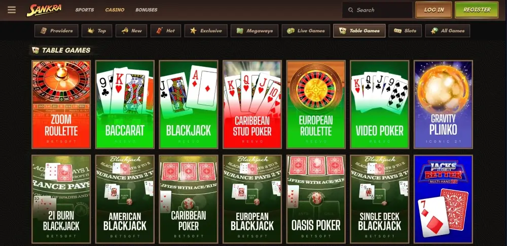 jeux de table sankra casino