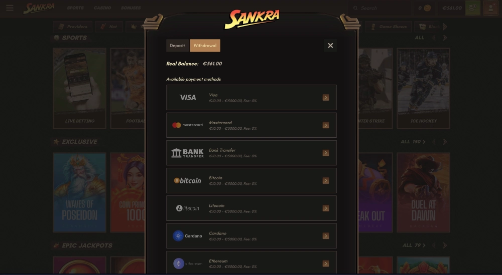 faire un retrait sur sankra casino