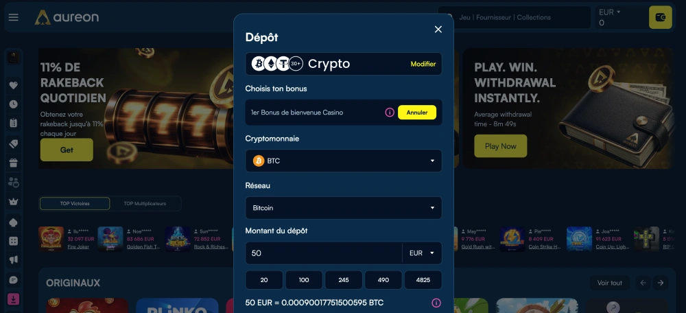 capture ecran depot sur aureonplay
