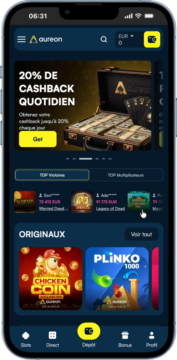 interface mobile aureonplay casino