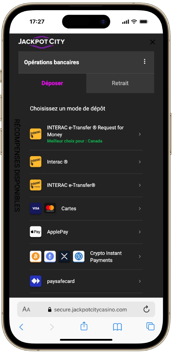 jackpot city sur mobile