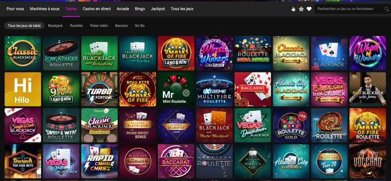 jeux de table sur jackpot city casino