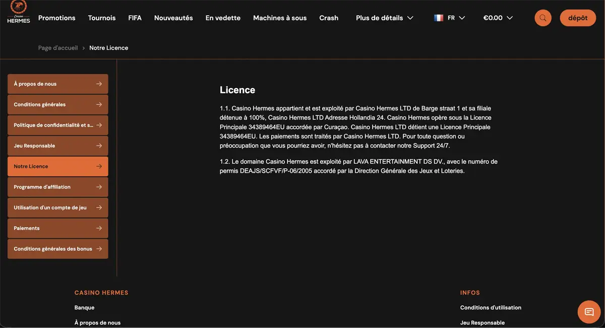 licence casino hermes vip