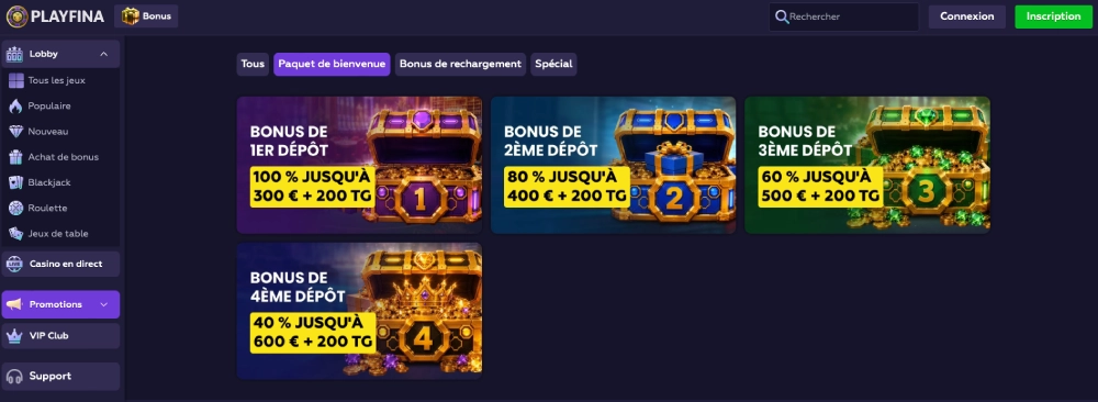 bonus de bienvenue playfina
