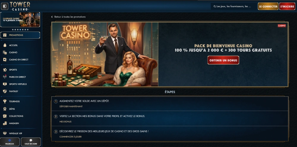 bonus de bienvenue tower casino