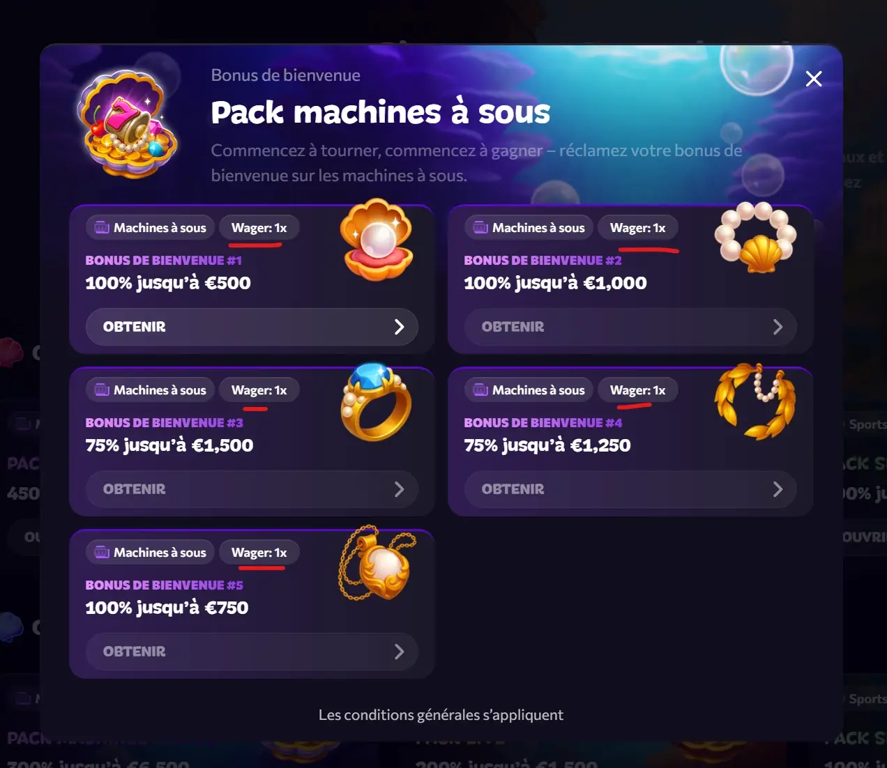 Conditions du bonus sans wager d'Aphrodite, capture du site du casino